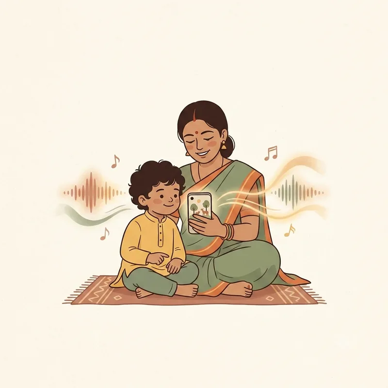 A parent and child listening to a lesson together on a phone