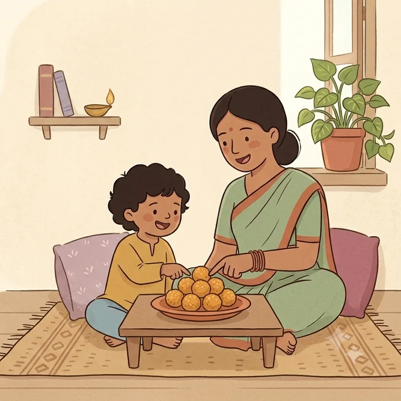 A parent and child counting sweets together at home, away from the screen